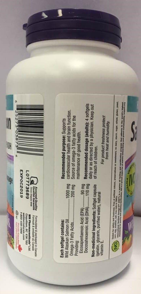 Wild Alaskan Salmon Oil Softgels, 1000mg, 200mg EPA/DHA, 180 Count