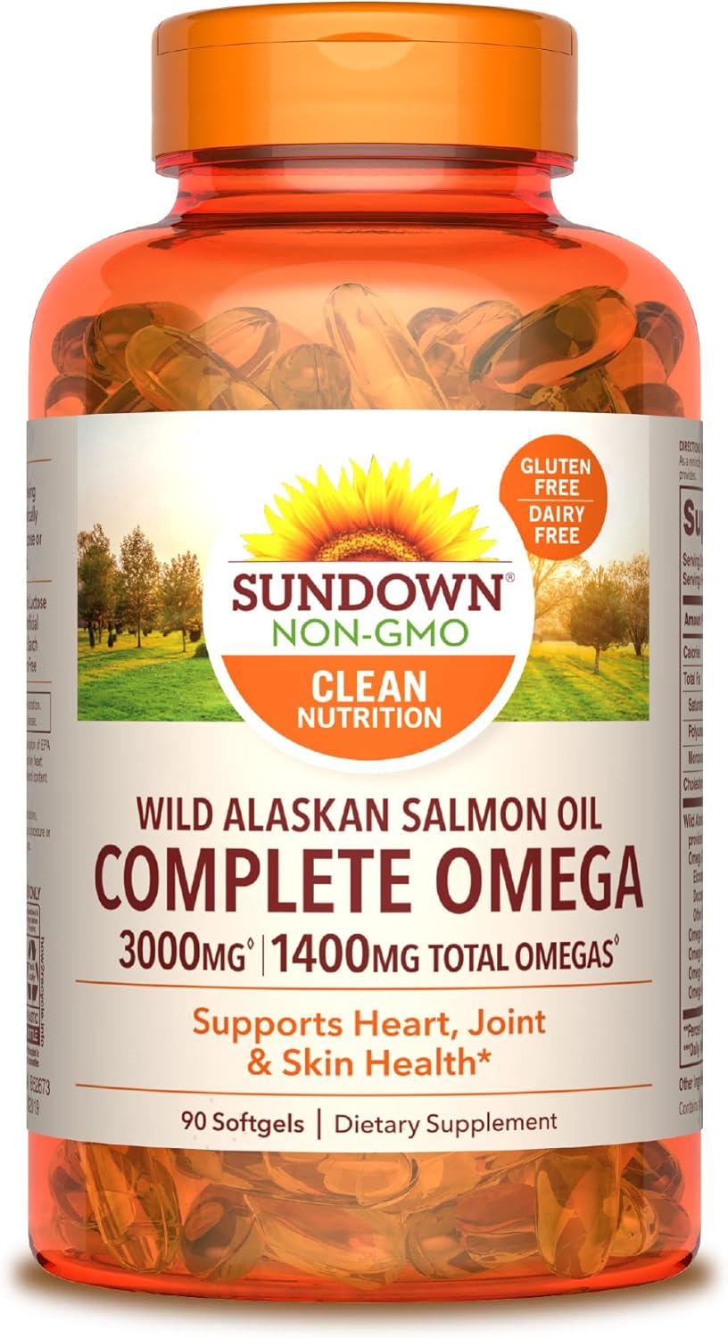 Wild Alaskan Salmon Oil Softgels, 1400mg Omega-3 Supplement, 90 Count - Sundown Complete Omega