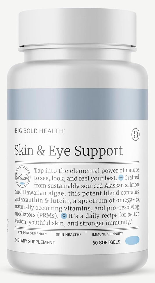 Wild Alaskan Salmon Oil Softgels for Skin & Eye Health with Astaxanthin, Lutein, Vitamins A&D - Gluten-Free - 60 Count