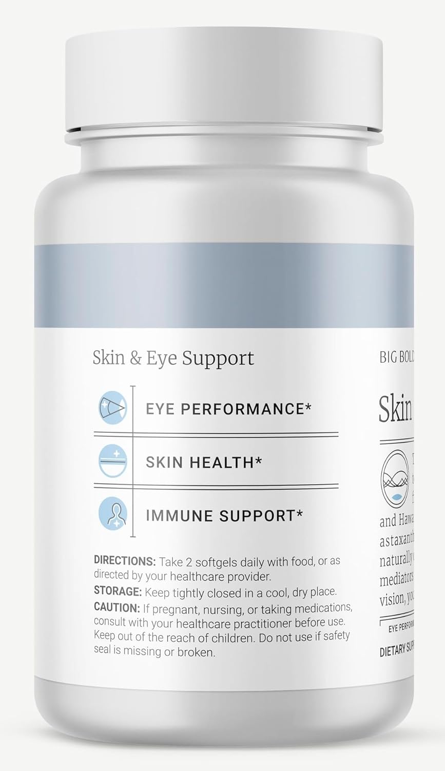 Wild Alaskan Salmon Oil Softgels for Skin & Eye Health with Astaxanthin, Lutein, Vitamins A&D - Gluten-Free - 60 Count