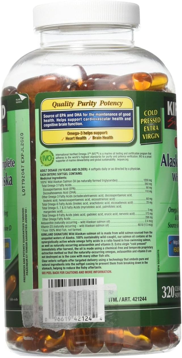 Wild Alaskan Salmon Oil Softgels with High EPA and DHA - 320 Enteric Coated Capsules