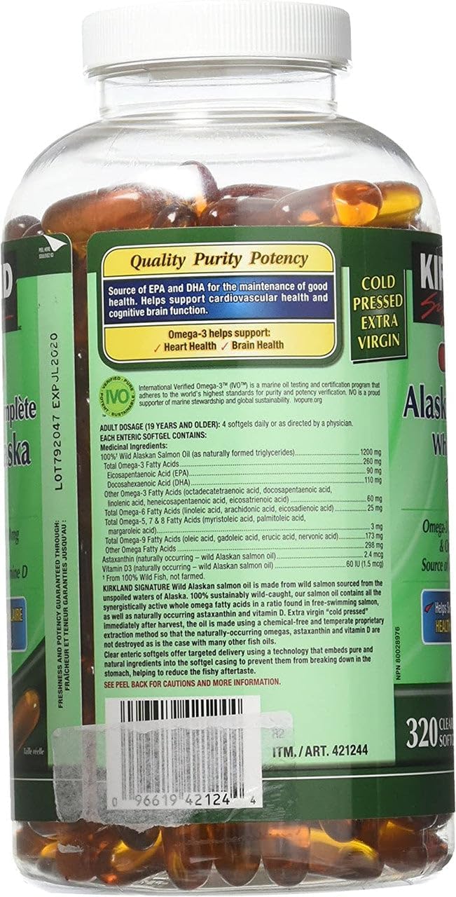 Wild Alaskan Salmon Oil Softgels with High EPA and DHA - 320 Enteric Coated Capsules