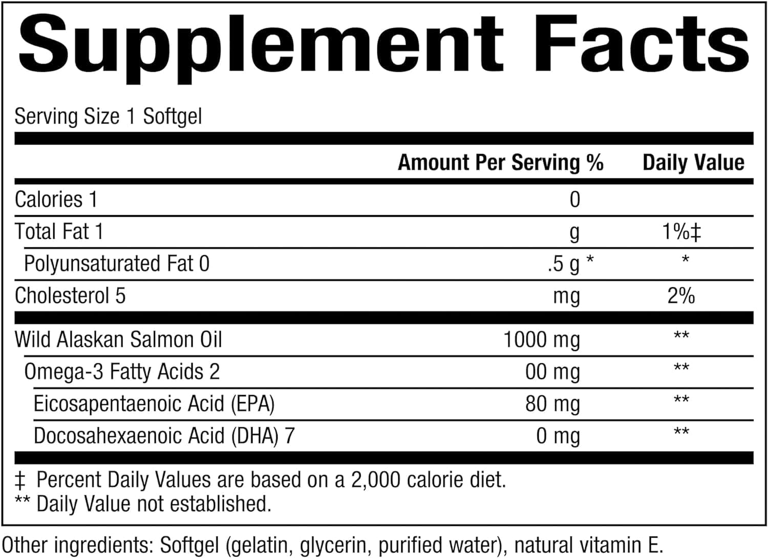 Wild Alaskan Salmon Oil with Omega-3, EPA, DHA, and Vitamin D for Brain & Heart Health - 180 Count