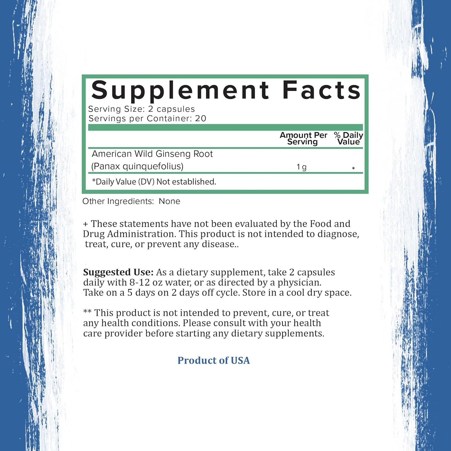 Wild American Ginseng Capsules - Pure Organic Supplement | Appalachian Roots (Panax Quinquefolius) - 40 Capsules