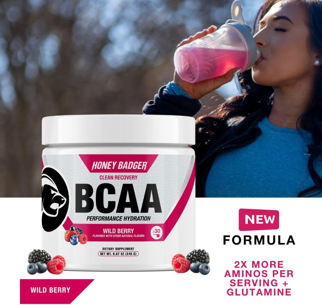 Wild Berry BCAA + EAA Amino Acids Powder for Hydration & Muscle Recovery - Keto & Vegan Friendly, Sugar Free Drink Mix (30 Servings)