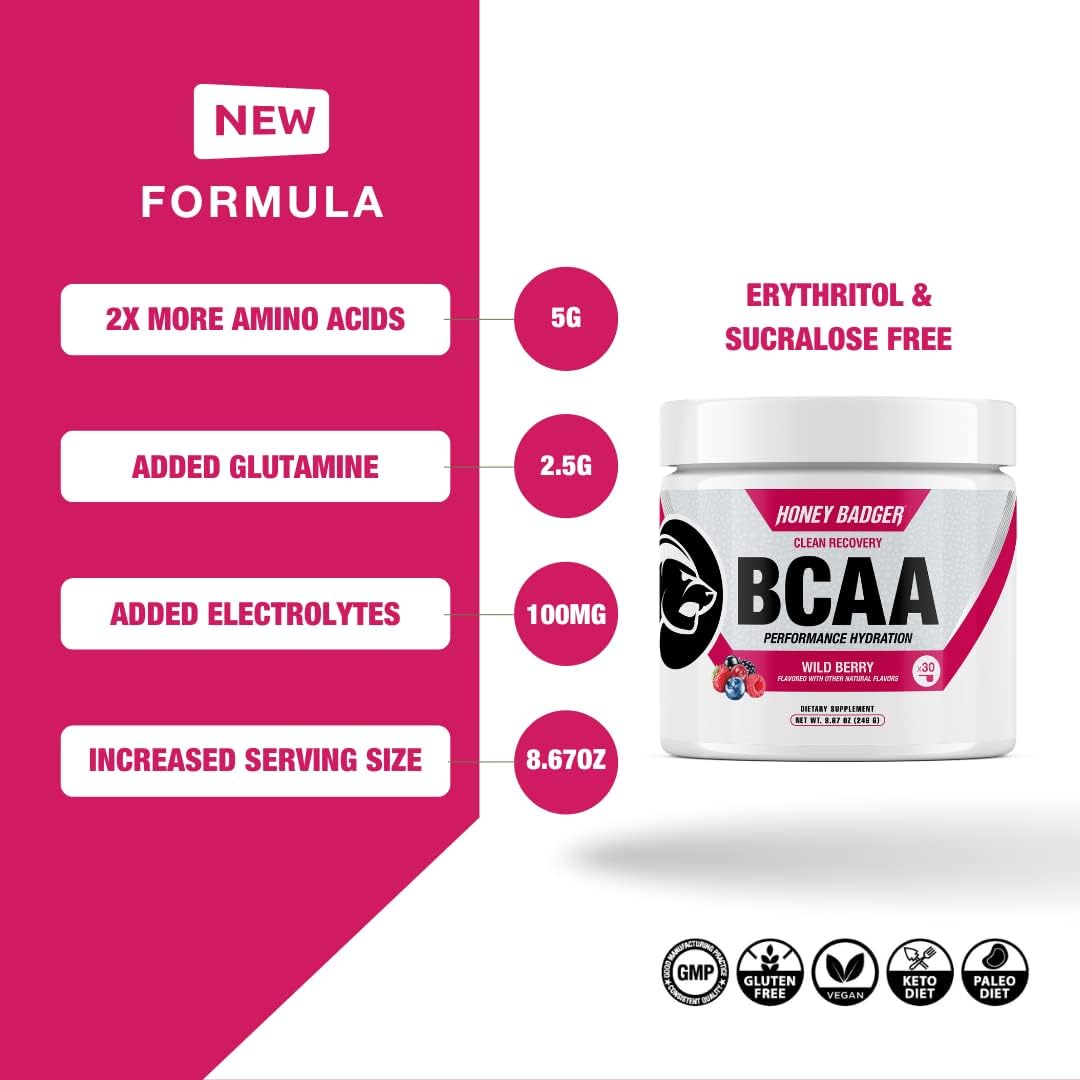 Wild Berry BCAA + EAA Amino Acids Powder for Hydration & Muscle Recovery - Keto & Vegan Friendly, Sugar Free Drink Mix (30 Servings)