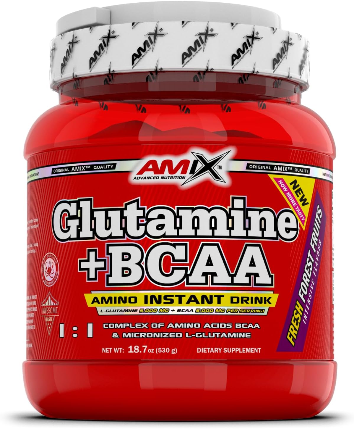 Wild Berry Flavored BCAA Powder with Glutamine for Muscle Recovery - Ideal for Athletes - 530g Dietary Supplement - 44 Servings