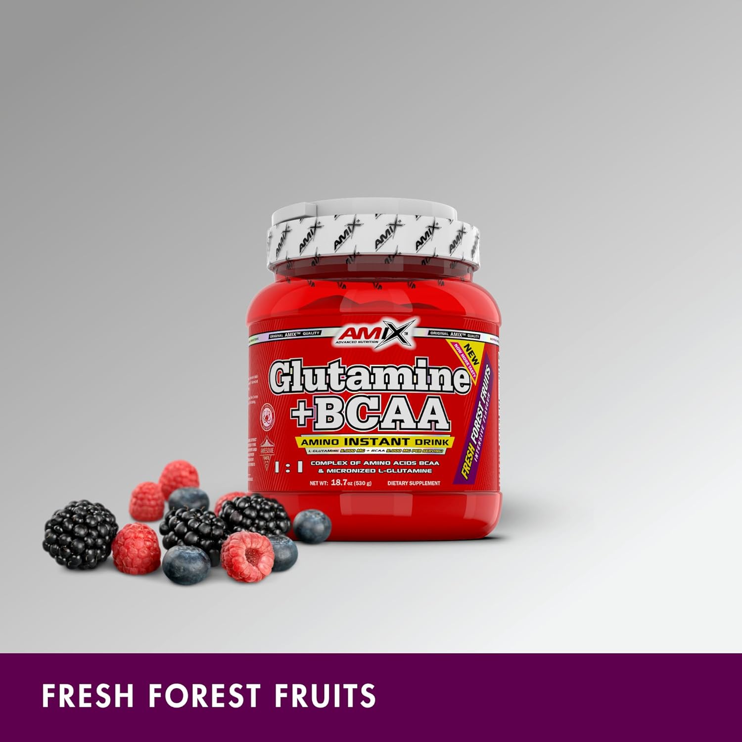 Wild Berry Flavored BCAA Powder with Glutamine for Muscle Recovery - Ideal for Athletes - 530g Dietary Supplement - 44 Servings