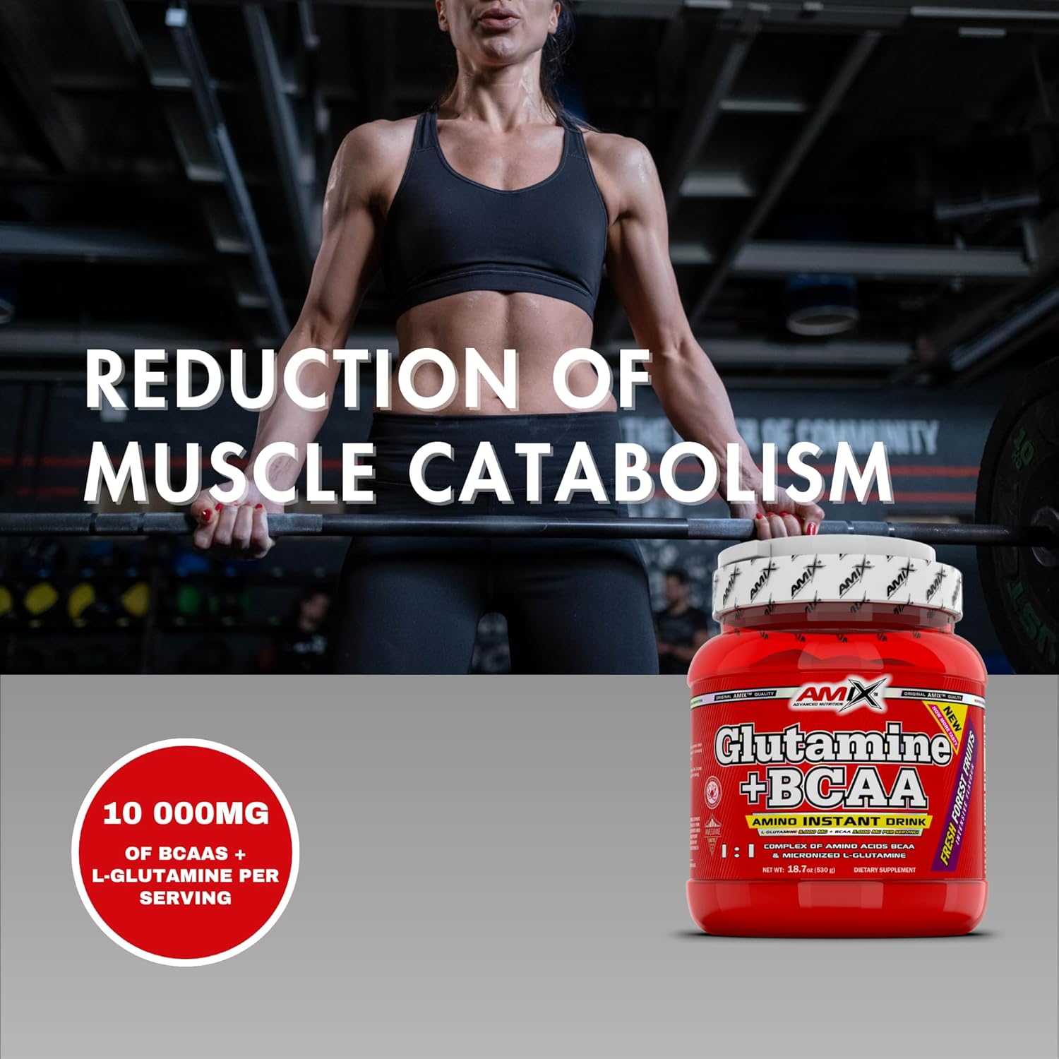 Wild Berry Flavored BCAA Powder with Glutamine for Muscle Recovery - Ideal for Athletes - 530g Dietary Supplement - 44 Servings