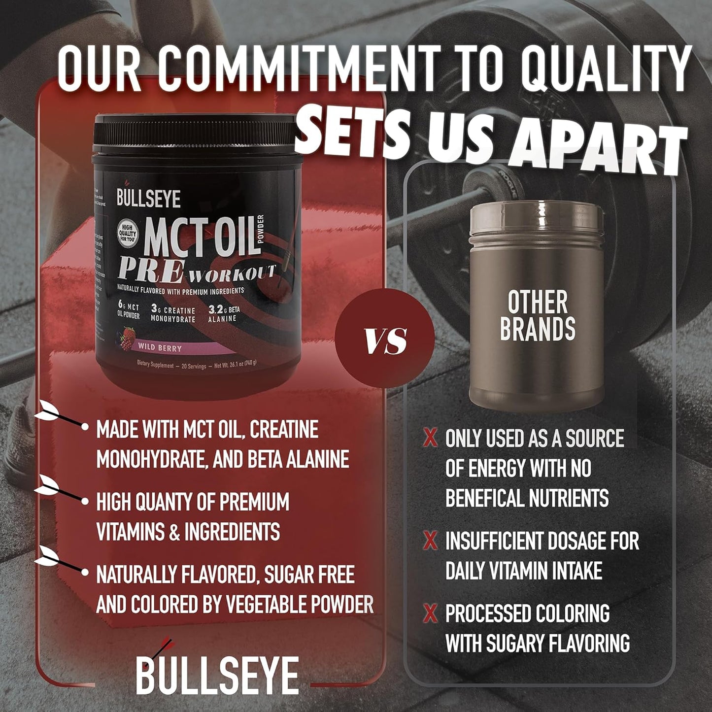 Wild Berry MCT Oil Pre Workout Supplement with Creatine Monohydrate - Boost Muscle Gain, Focus, and Energy - 20 Servings
