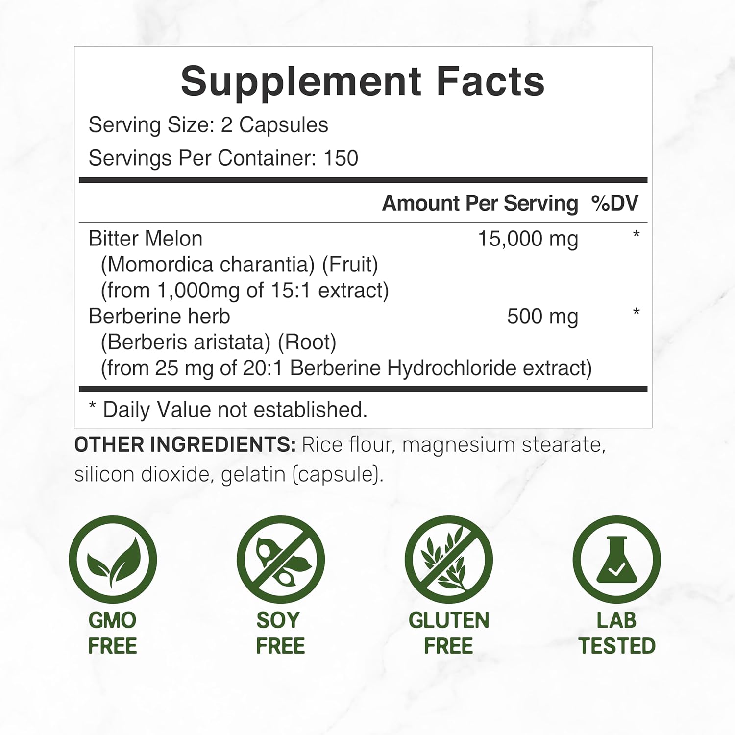 Wild Bitter Melon and Berberine HCL Supplement 15,000mg - 300 Capsules, Third Party Tested, Non-GMO