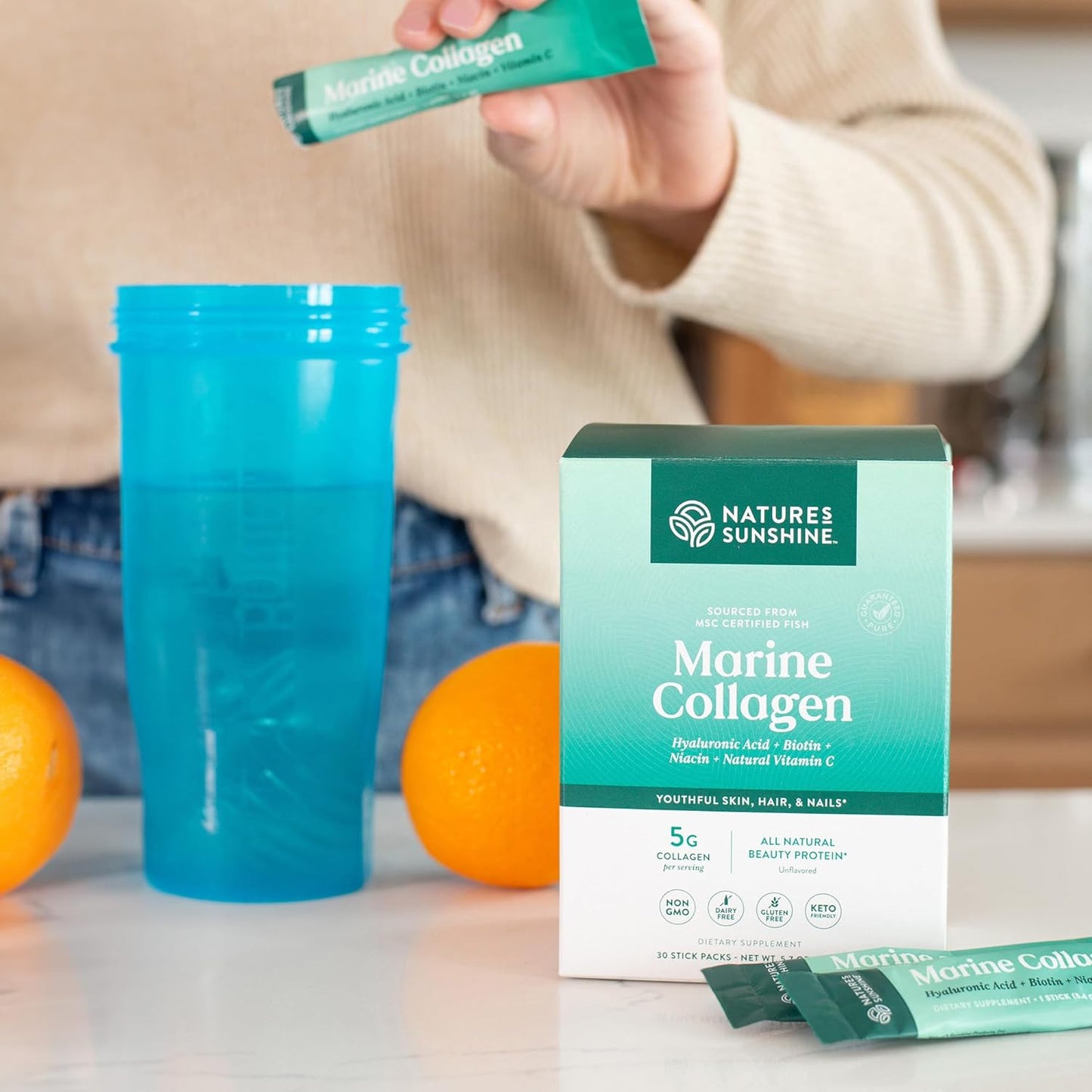Wild-Caught Alaskan Pollock Marine Collagen Powder Sticks for Skin and Joint Health
