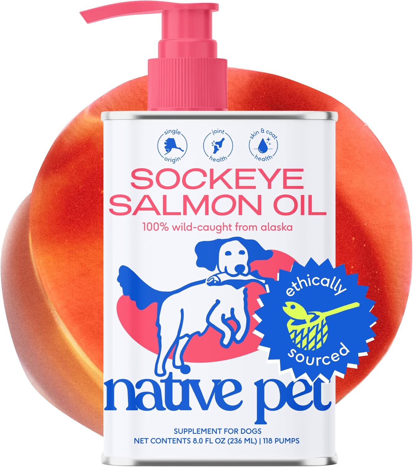 Wild-Caught Alaskan Sockeye Salmon Oil for Dogs & Cats - Omega-3 Fish Oil Supplement for Skin, Coat, Joint, & Heart Health - Anti-Inflammatory - 8 oz