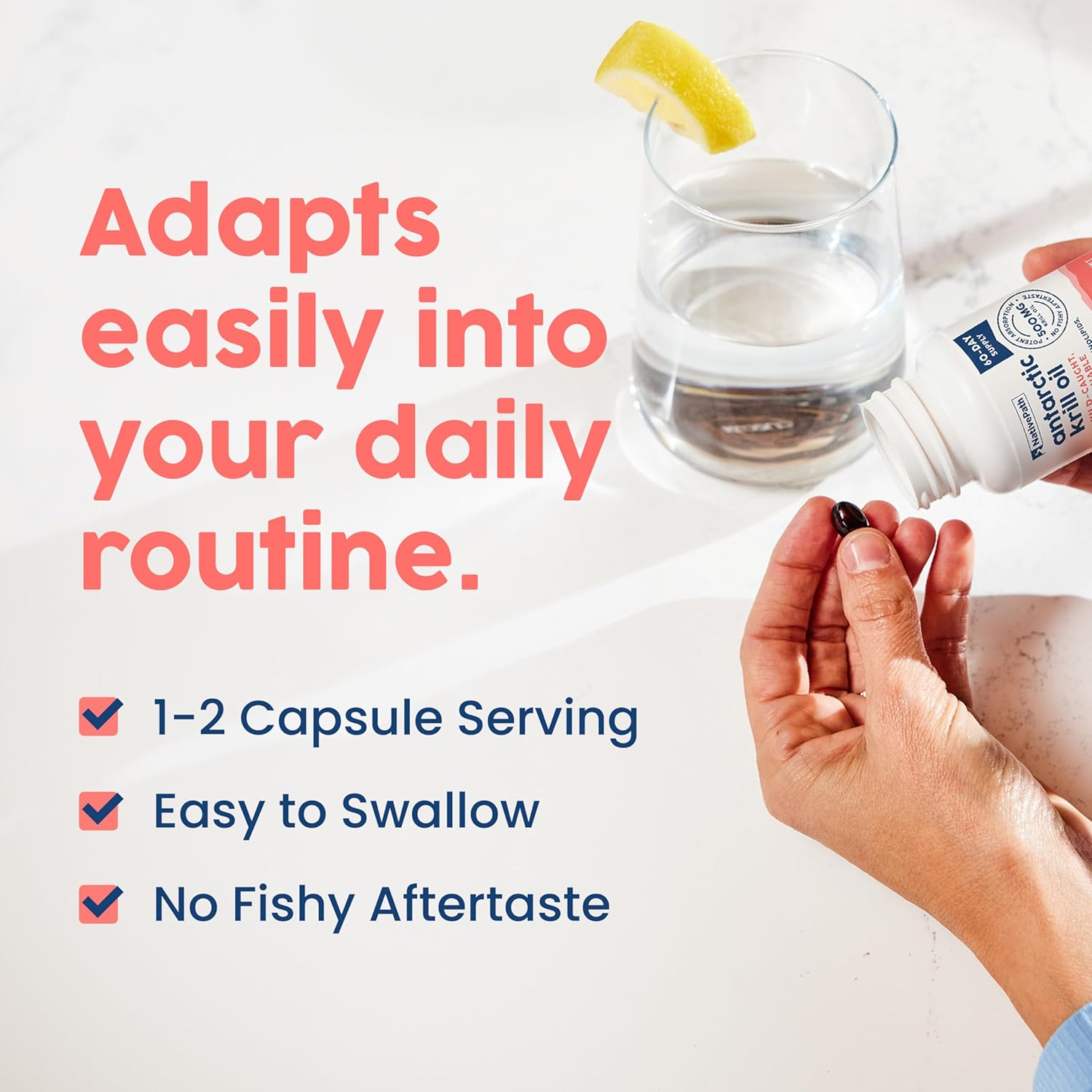 Wild-Caught Antarctic Krill Oil Softgels - 500mg with EPA, DHA, Astaxanthin - Joint, Heart, Brain, Immunity Support - 60 ct - No Fishy Aftertaste