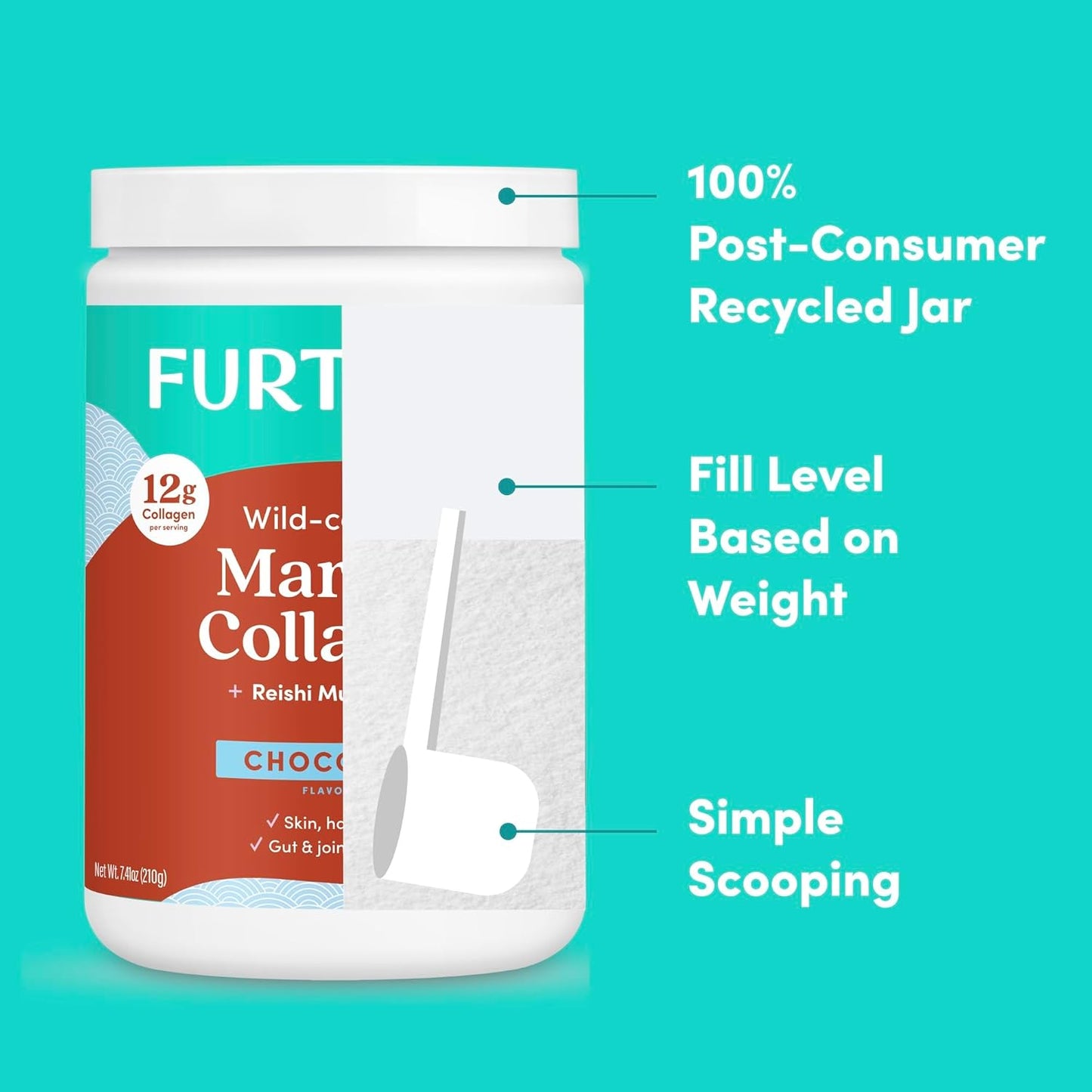 Wild Caught Chocolate Marine Collagen Peptides Powder - Type 1, 2 & 3, Gut & Joint Support - Hair, Skin, Nails - 7.41 oz Sugar-Free Formula - Sustainable