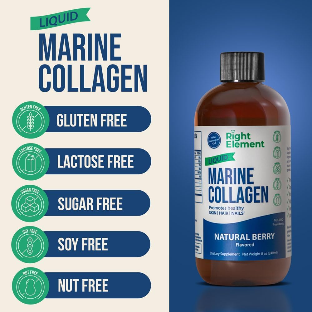 Wild Caught Cod Liquid Marine Collagen with Hyaluronic Acid, Biotin & Keratin Peptide for Healthy Hair, Skin & Nails - Natural Berry Flavor - Made in USA - 8.00 Fl Oz (2-Pack)