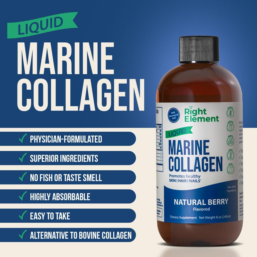 Wild Caught Cod Liquid Marine Collagen with Hyaluronic Acid, Biotin & Keratin Peptide for Healthy Hair, Skin & Nails - Natural Berry Flavor - Made in USA - 8.00 Fl Oz (2-Pack)
