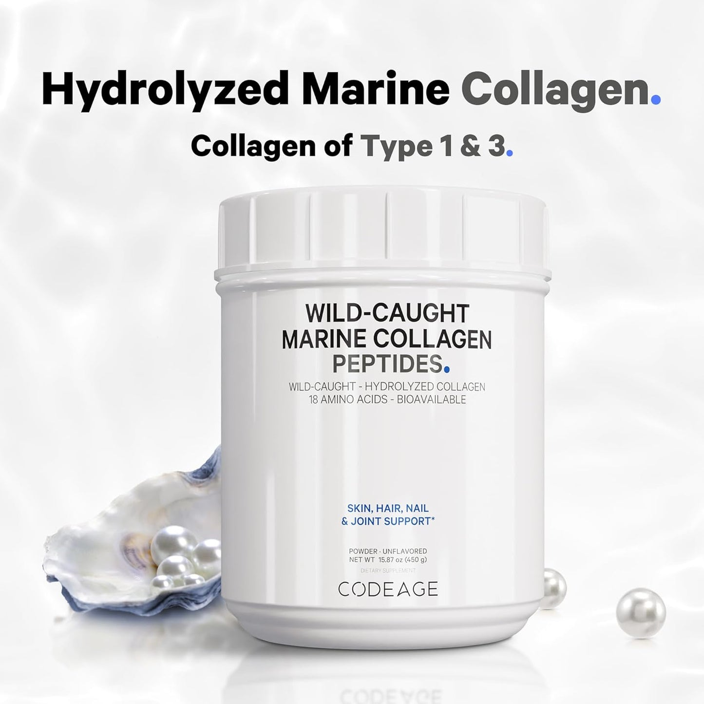 Wild-Caught Hydrolyzed Fish Collagen Peptides Powder - Type 1 & 3 Protein Supplement - Amino Acids for Skin, Hair, Nails - Paleo Friendly - Non-GMO - 15.87 oz