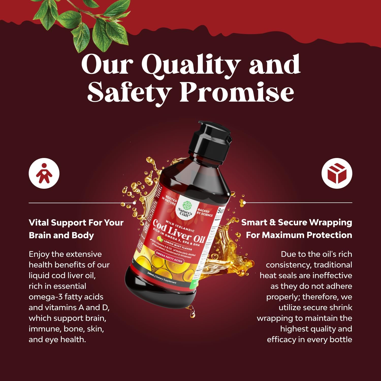 Wild Caught Icelandic Cod Liver Oil Liquid - Premium Nordic Omega 3 Fish Oil for Adults & Kids - Light Lemon Mint Flavor - 2 Pack