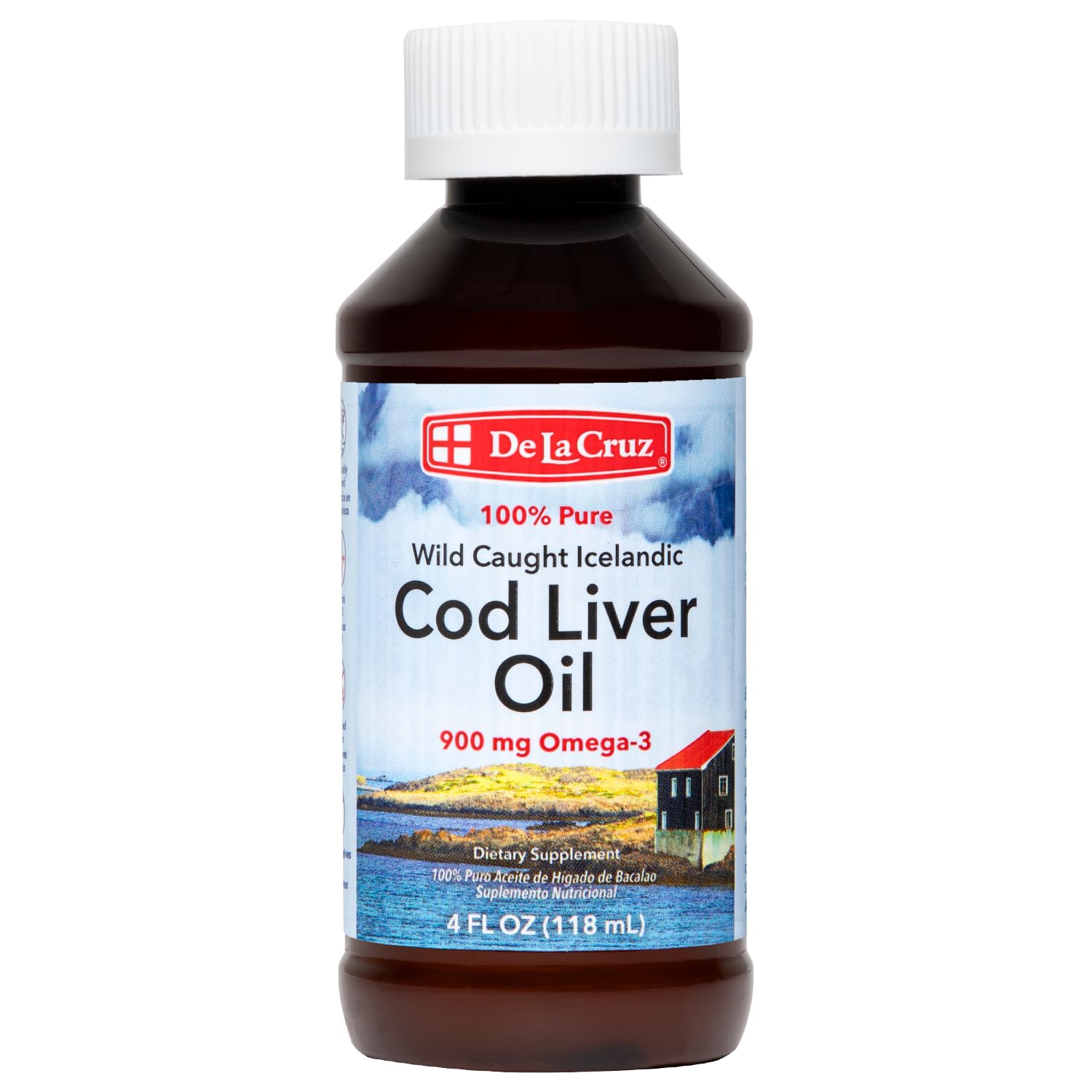 Wild-Caught Icelandic Cod Liver Oil Liquid - Pure Omega-3 Fish Oil Supplement 4 FL OZ