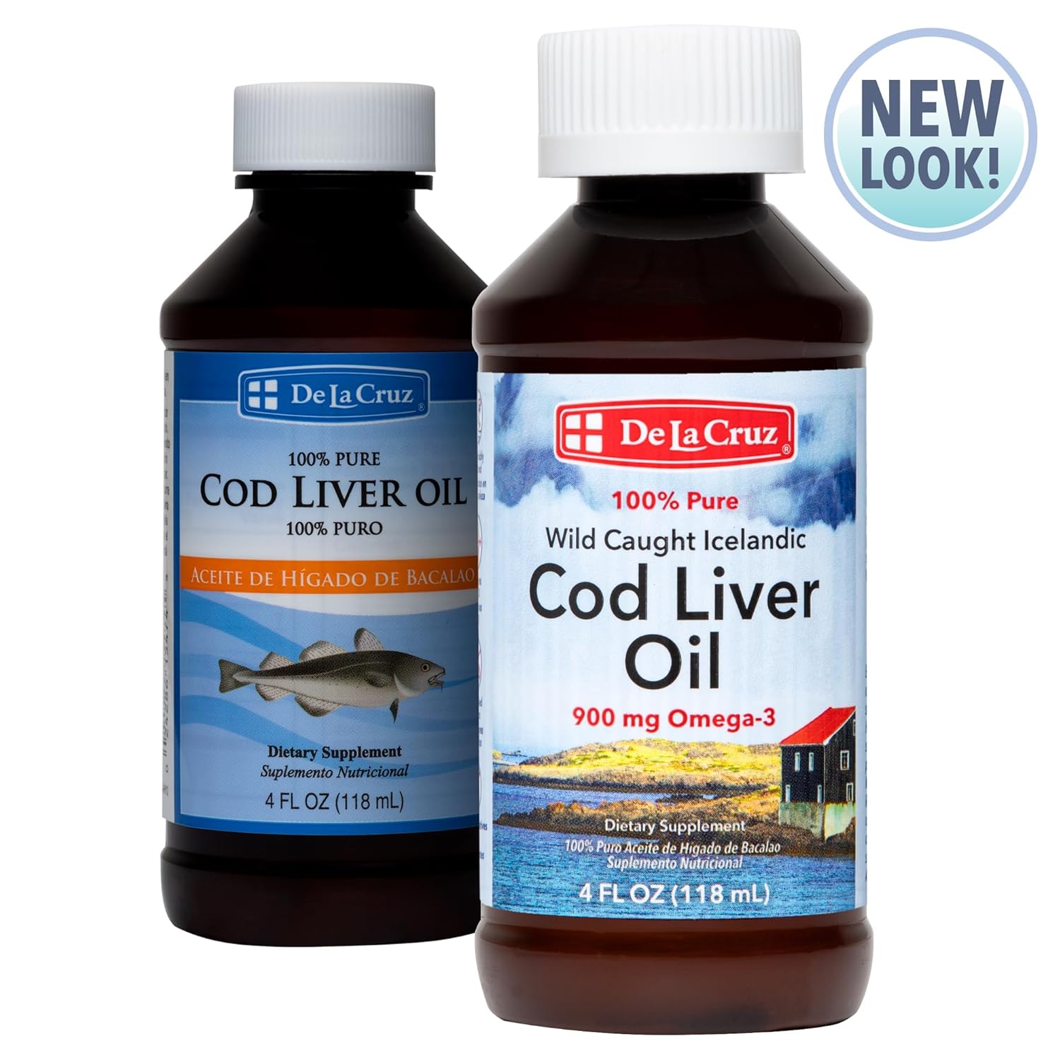 Wild-Caught Icelandic Cod Liver Oil Liquid - Pure Omega-3 Fish Oil Supplement 4 FL OZ