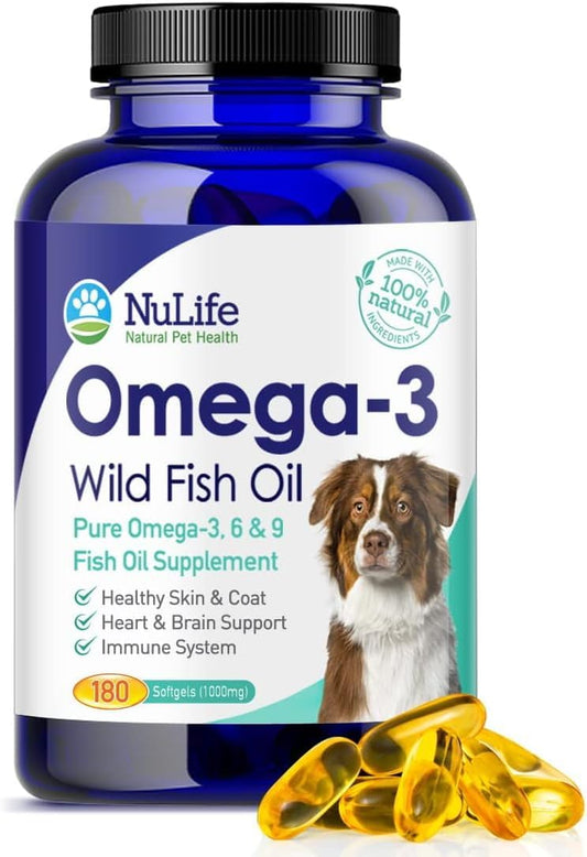 Wild Caught Icelandic Fish Oil for Dogs, Omega 3 Skin & Coat Supplement, EPA + DHA, 180 Capsules