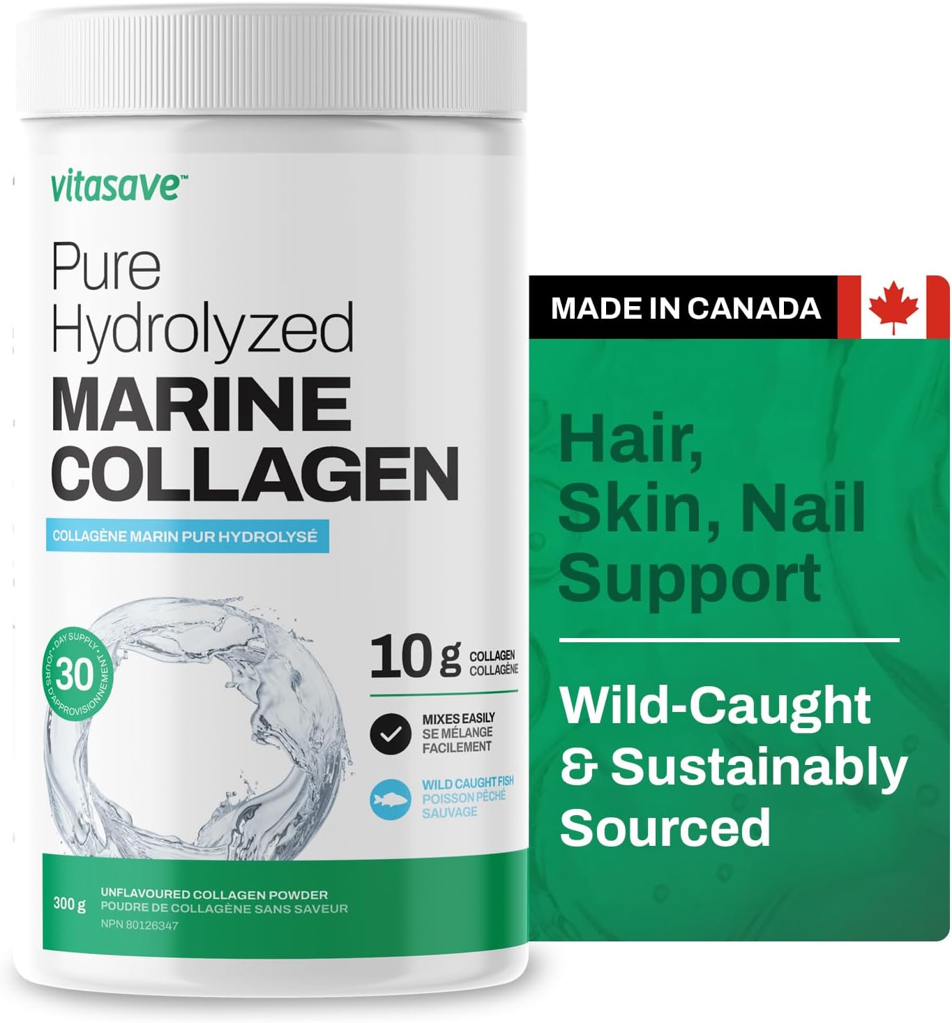 Wild-Caught Marine Collagen Peptides Powder - Non-GMO, Hydrolyzed - Supports Skin, Hair, Nails, Joints - Unflavored, Easy to Mix - 30 Day Supply