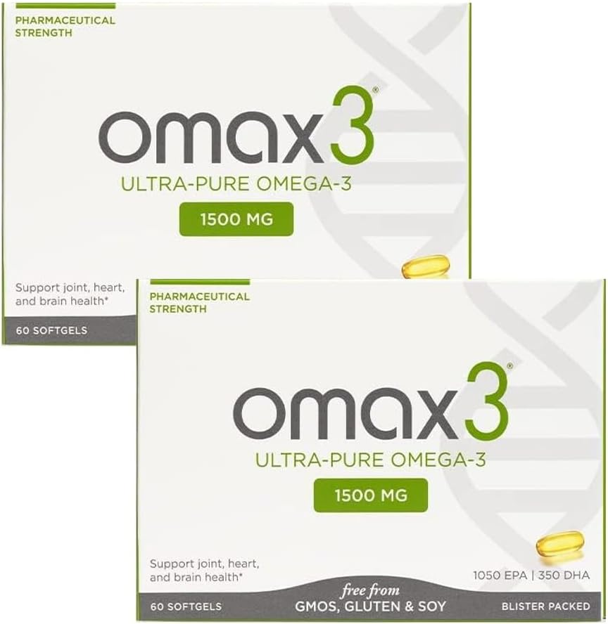 Wild Caught Omax3 Omega-3 Fish Oil Pills 1500 MG EPA DHA - Joint & Muscle Support - Non GMO Gluten Free - 60-Day Supply (2 Boxes)