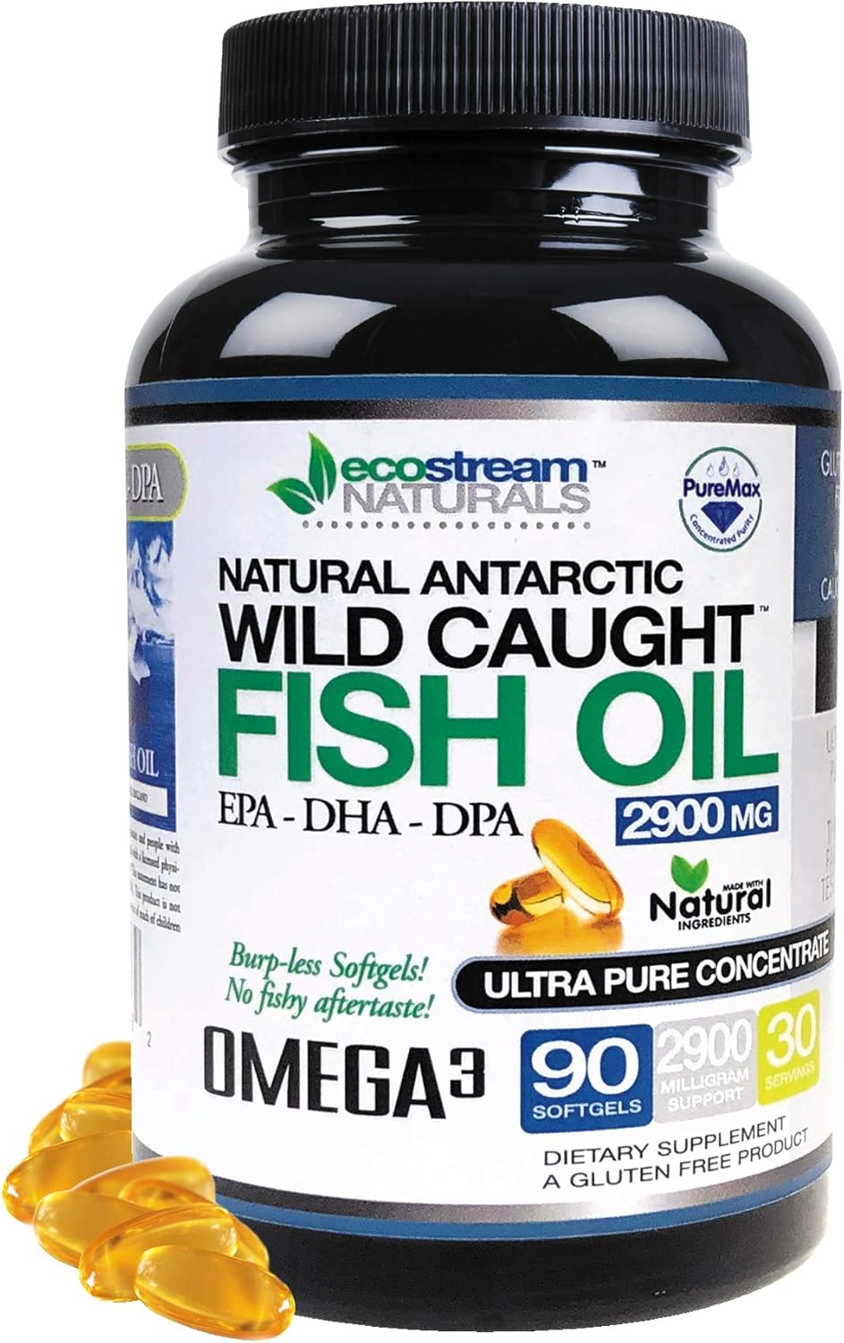 Wild Caught Omega 3 Fish Oil Supplement - 2,900mg DPA-EPA-DHA - ecostream Naturals