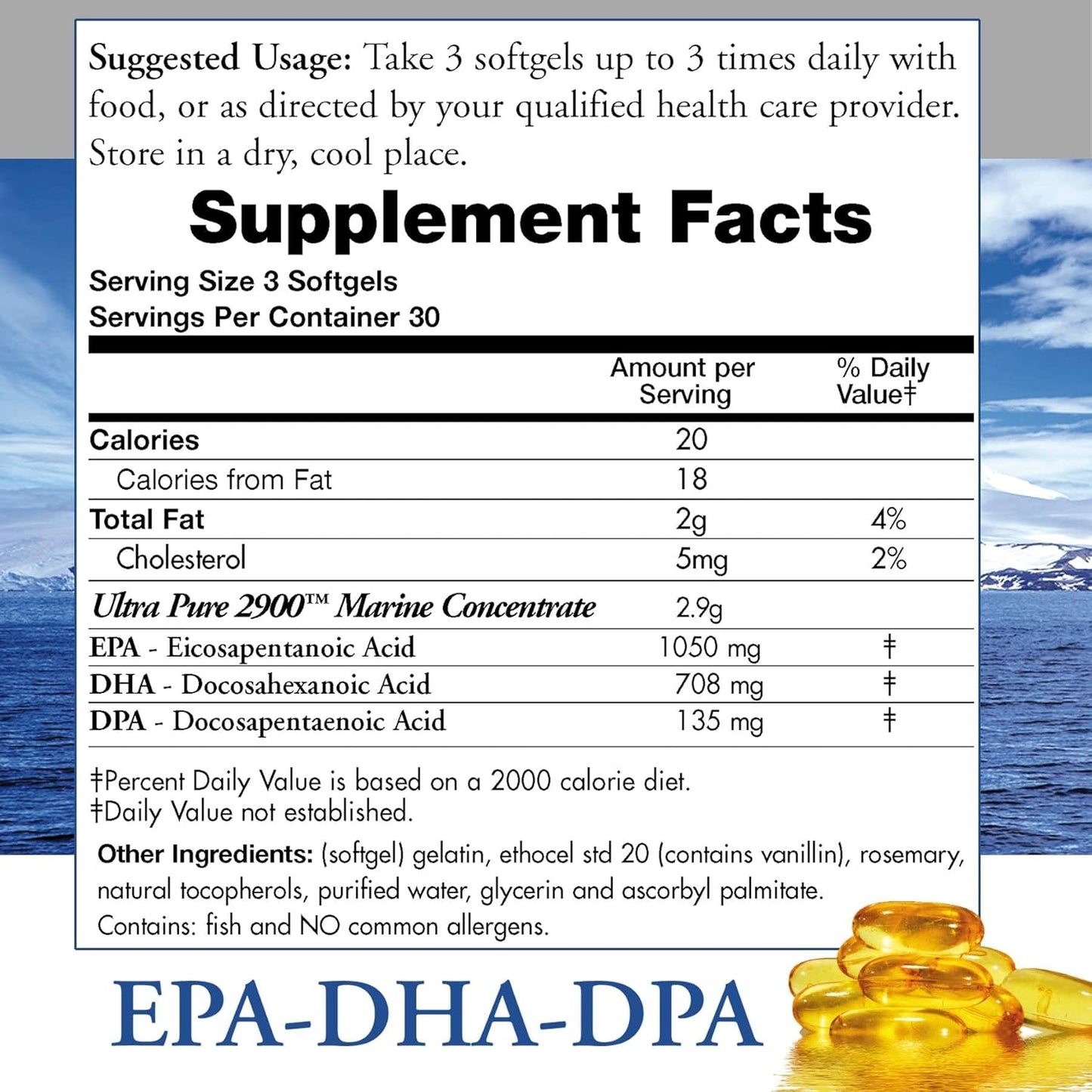 Wild Caught Omega 3 Fish Oil Supplement - 2,900mg DPA-EPA-DHA - ecostream Naturals