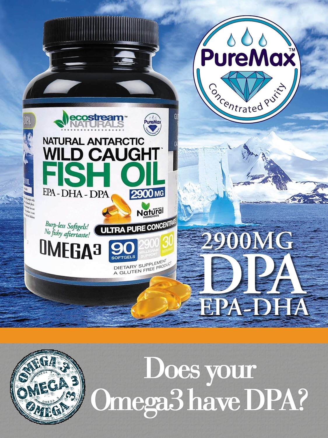Wild Caught Omega 3 Fish Oil Supplement - 2,900mg DPA-EPA-DHA - ecostream Naturals