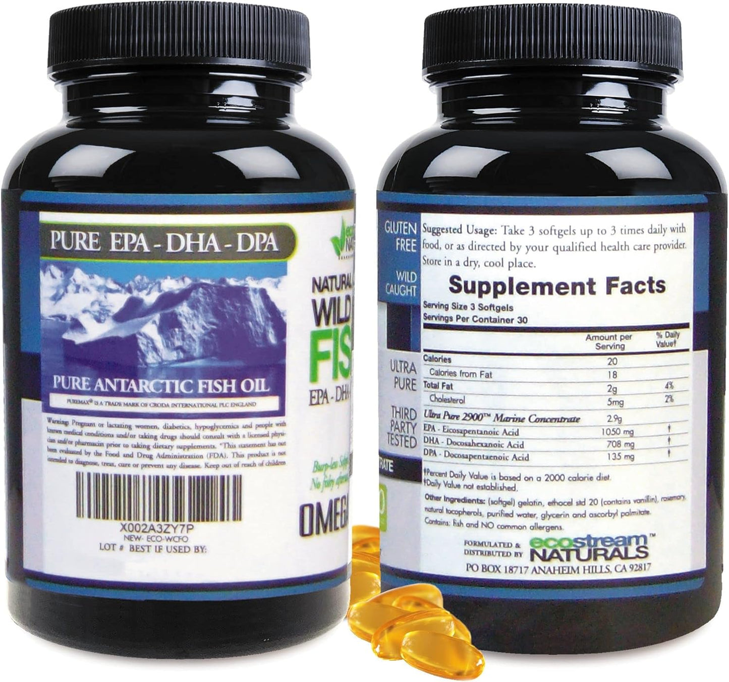Wild Caught Omega 3 Fish Oil Supplement - 2,900mg DPA-EPA-DHA - ecostream Naturals