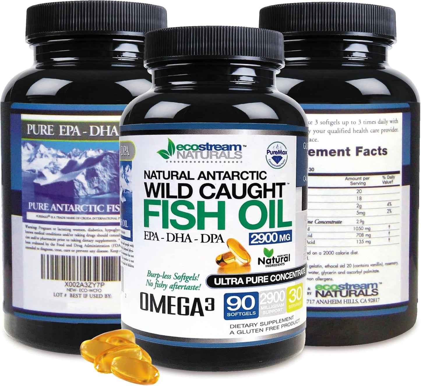 Wild Caught Omega 3 Fish Oil Supplement - 2,900mg DPA-EPA-DHA - ecostream Naturals