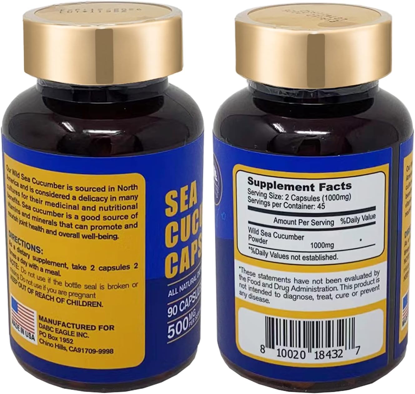 Wild Caught Sea Cucumber Capsules - Natural Antioxidant & Immune Support Supplement (270 Capsules)