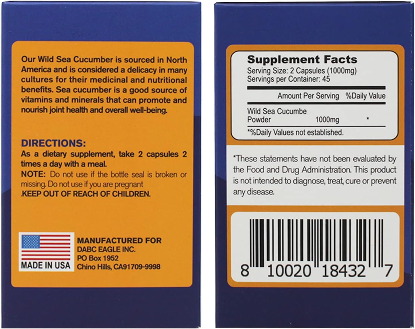 Wild Caught Sea Cucumber Capsules - Natural Antioxidant & Immune Support Supplement (270 Capsules)