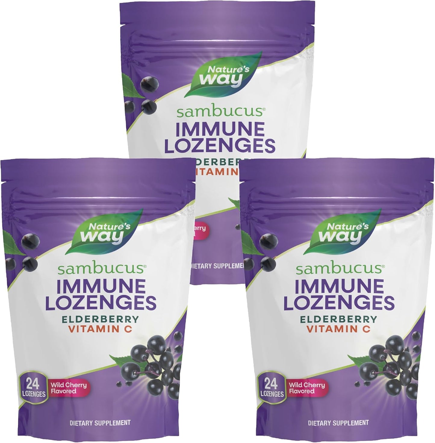 Wild Cherry Sambucus Elderberry Lozenges with 1000mg Vitamin C - 24 Count