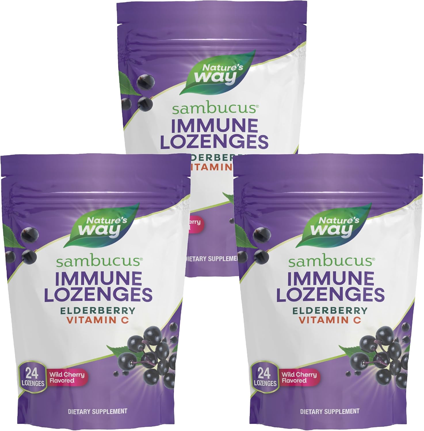 Wild Cherry Sambucus Elderberry Lozenges with 1000mg Vitamin C - 24 Count