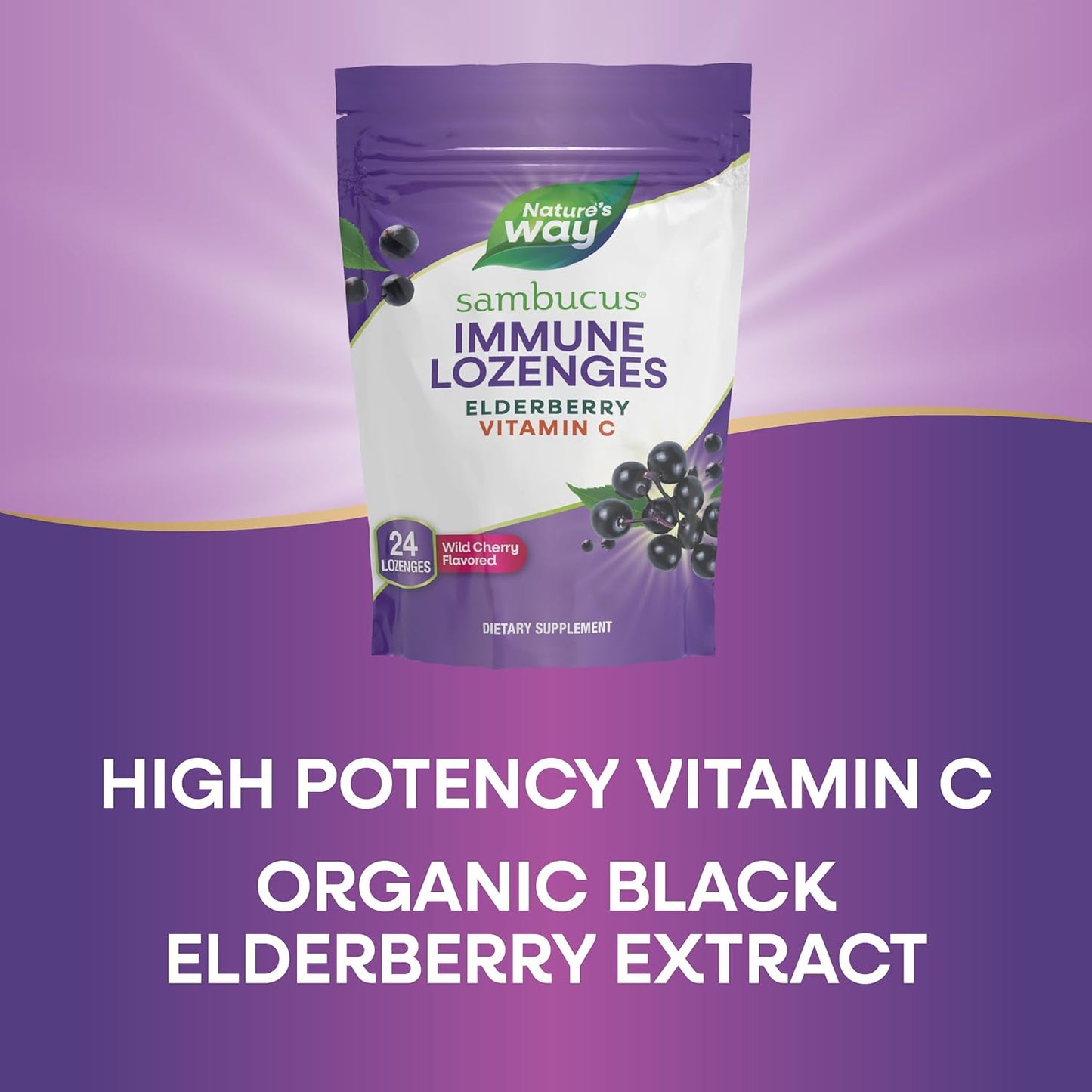 Wild Cherry Sambucus Elderberry Lozenges with 1000mg Vitamin C - 24 Count