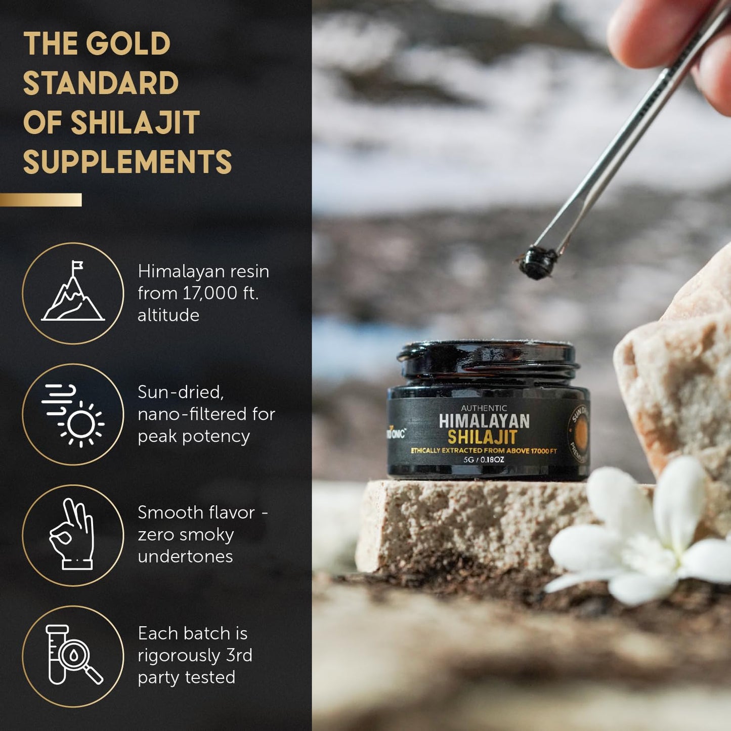 Wild-Crafted Himalayan Shilajit Resin for Brain, Heart, and Cellular Health | NutroTonic Authentic Product | 40X Nanofiltered & Sun Dried | Fulvic & Humic Acid | 5G Resin