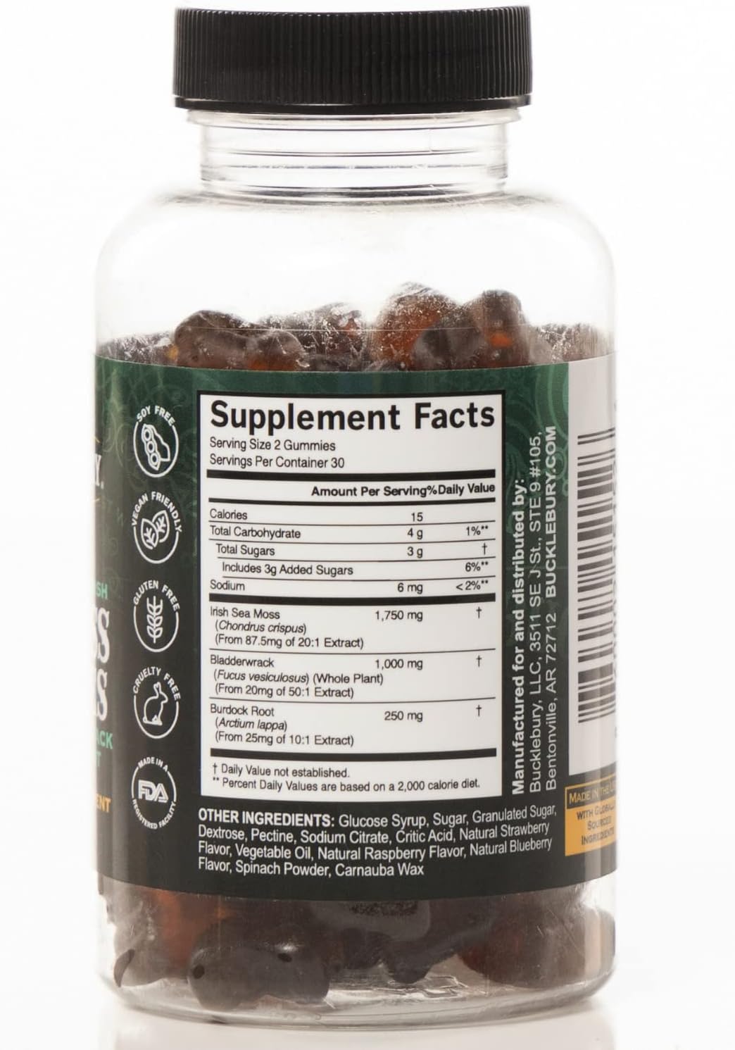 Wild Crafted Irish Sea Moss Gummies with Bladderwrack & Burdock Root - Natural Vegan Multivitamin Gummies for Immune, Thyroid, Digestive, Gut Support - 60 Gummies