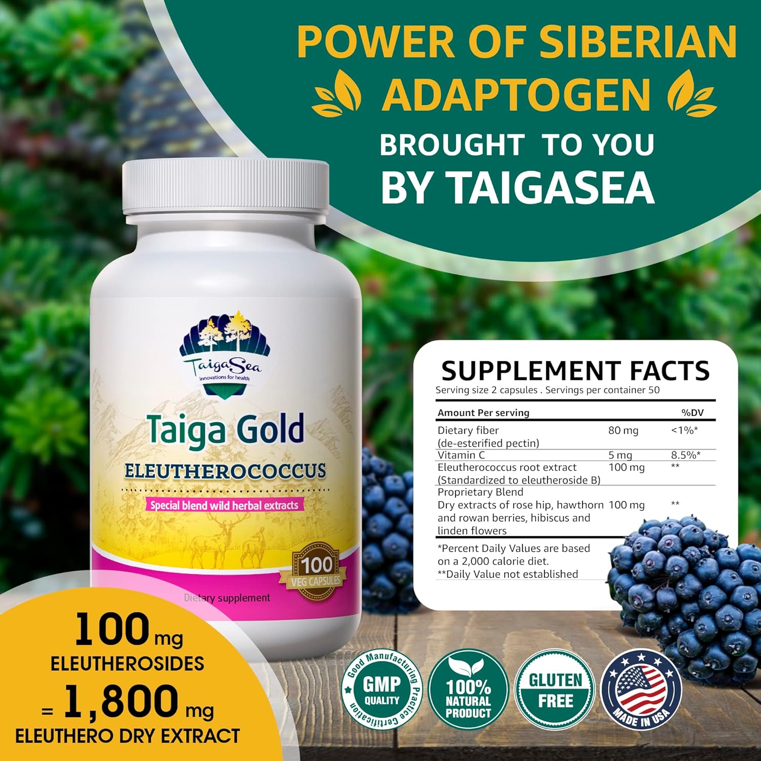 Wild Eleuthero Root Extract Capsules for Immunity and Endurance - 100 Vegetarian Capsules