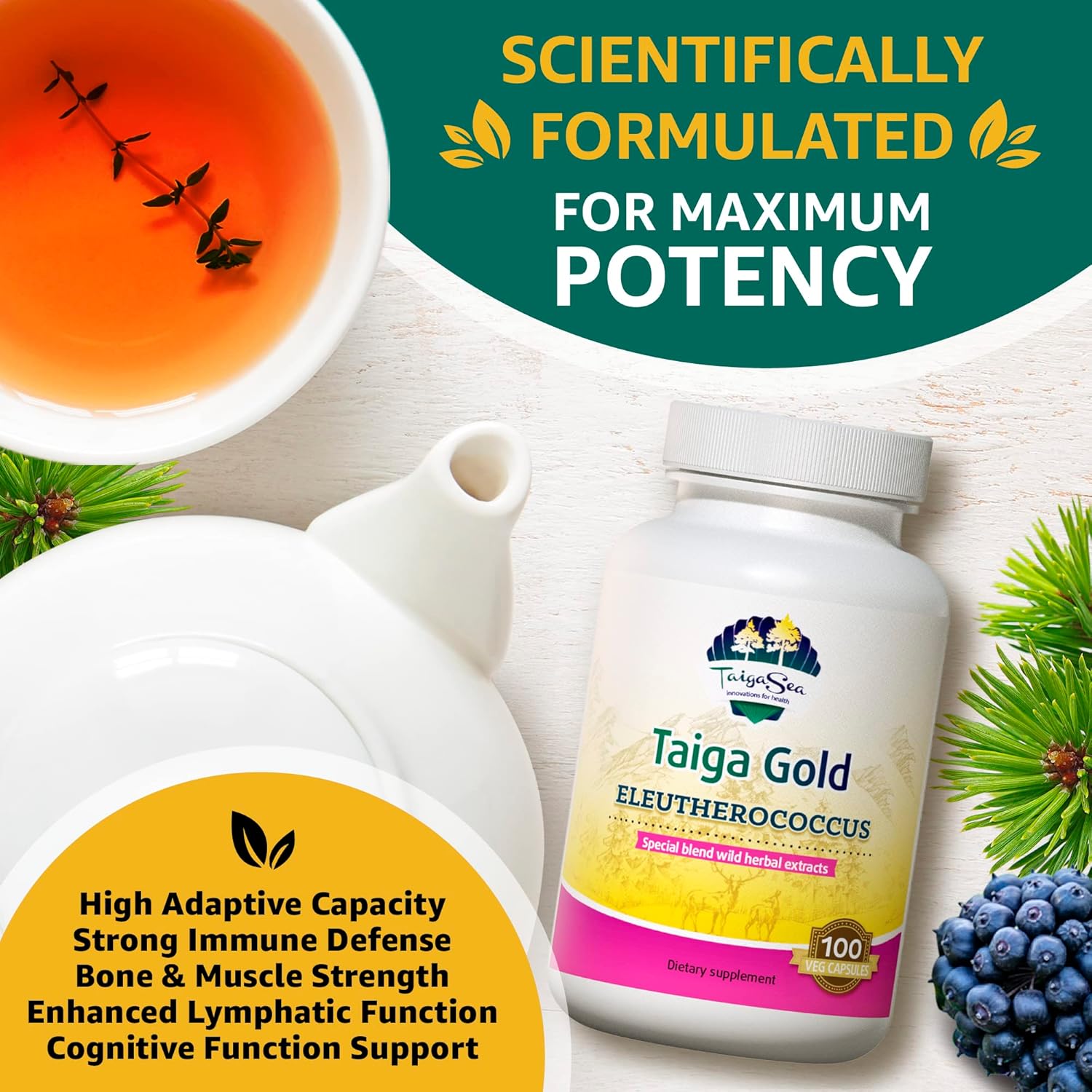 Wild Eleuthero Root Extract Capsules for Immunity and Endurance - 100 Vegetarian Capsules