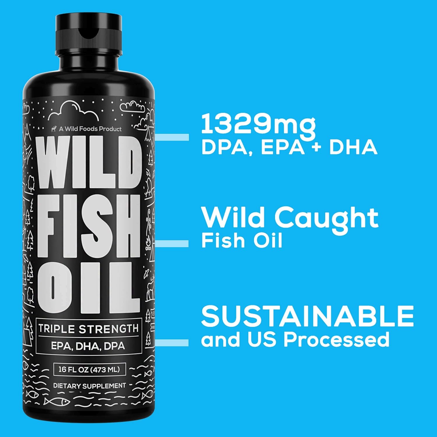 Wild Foods Lemon Liquid Omega 3 Fish Oil Supplement - 16 oz (2 pk) - Non-GMO, Gluten Free - Triple Strength Heart & Joint Nutrition with DPA, DHA, EPA for Women & Men - Wild Caught, Burpless, Odorless
