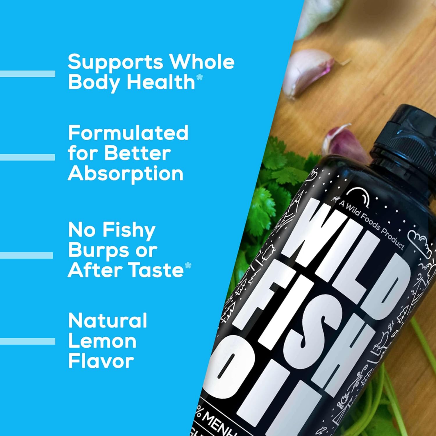 Wild Foods Lemon Liquid Omega 3 Fish Oil Supplement - 16 oz (2 pk) - Non-GMO, Gluten Free - Triple Strength Heart & Joint Nutrition with DPA, DHA, EPA for Women & Men - Wild Caught, Burpless, Odorless