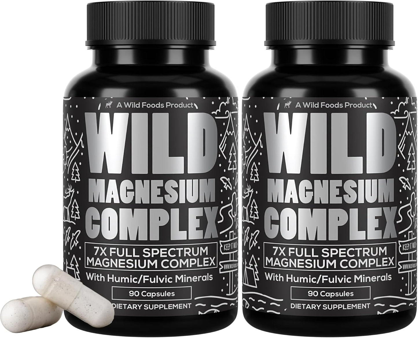 Wild Foods Magnesium Complex Supplement - 7X Forms, 90 Capsules | High Absorption & Easy Digestion | 500mg Magnesium Variants