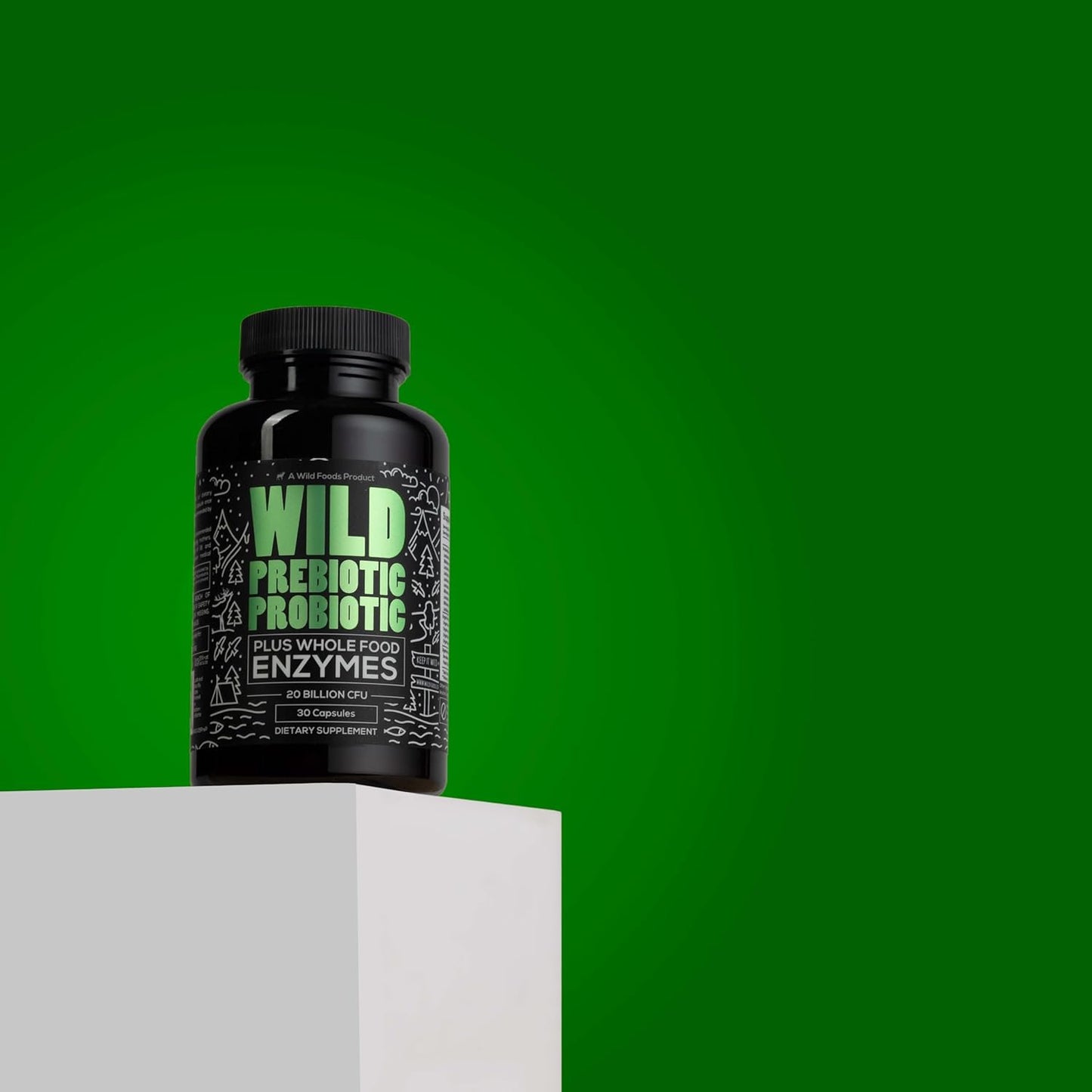 Wild Foods Prebiotics, Probiotics, & Digestive Enzymes - 20 Billion CFU, 10 Strains for Gut Health - Men & Women - Non-GMO Fiber - 60 Count