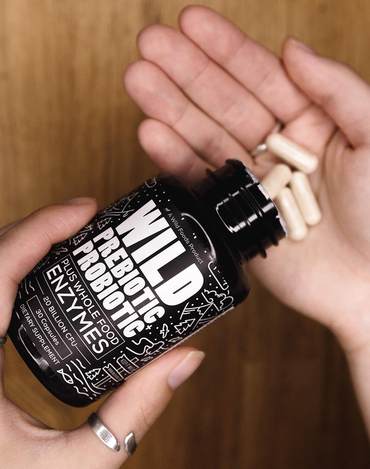 Wild Foods Prebiotics, Probiotics, & Digestive Enzymes - 20 Billion CFU, 10 Strains for Gut Health - Men & Women - Non-GMO Fiber - 60 Count