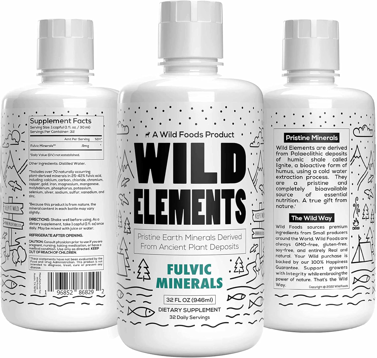 Wild Foods Wild Elements Gut Support: Ancient Plant-Derived Fulvic Acid Mineral Blend, Heal Gut, Boost Cognition & Immunity, 70+ Minerals, All Natural - 32 oz