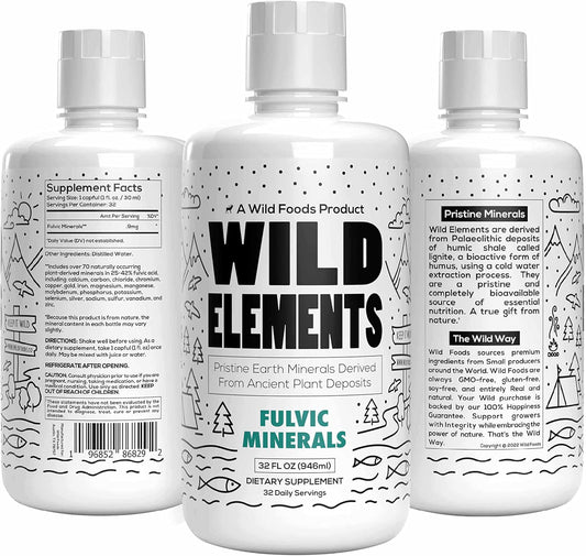 Wild Foods Wild Elements Gut Support: Ancient Plant-Derived Fulvic Acid Mineral Blend, Heal Gut, Boost Cognition & Immunity, 70+ Minerals, All Natural - 32 oz