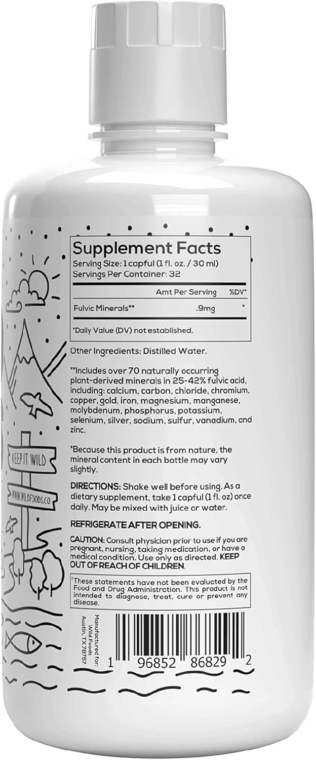 Wild Foods Wild Elements Gut Support: Ancient Plant-Derived Fulvic Acid Mineral Blend, Heal Gut, Boost Cognition & Immunity, 70+ Minerals, All Natural - 32 oz